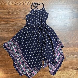 Girls sundress. Navy blue with pink